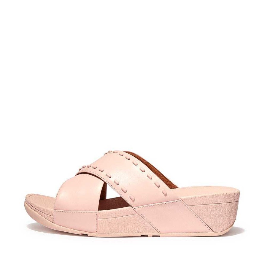 Vrouwen Fitflop Schuif Sandalen | Lulu Lederen Kruisslippers Met Rubberen Studs