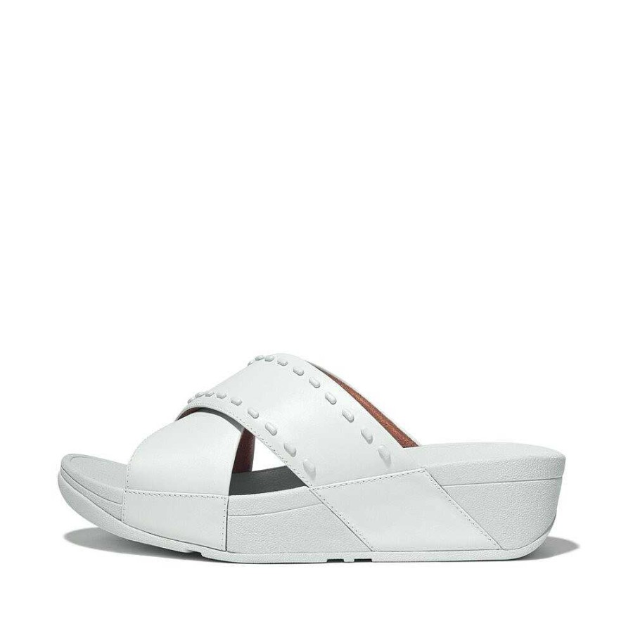 Vrouwen Fitflop Schuif Sandalen | Lulu Leren Kruisslippers Met Rubberen Studs