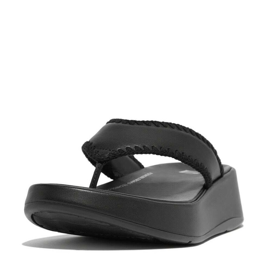 Vrouwen Fitflop Sandalen Met Teenstijl | F-Mode Leren Flatform-Teensandalen Met Gehaakte Steek