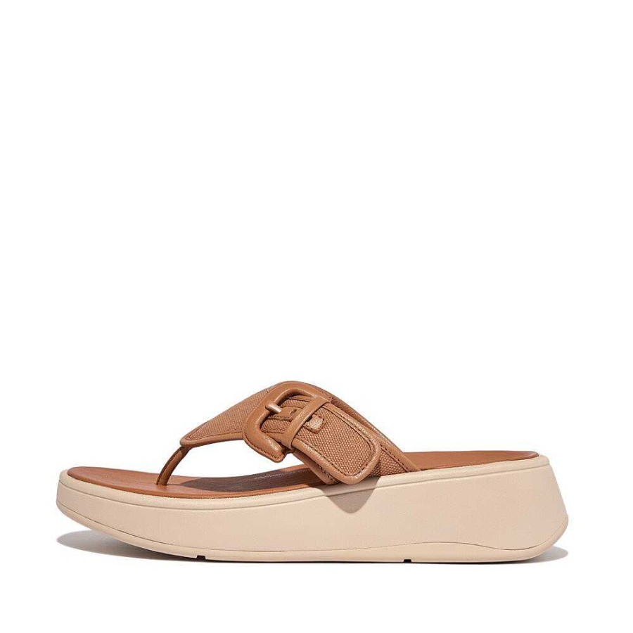 Vrouwen Fitflop Sandalen Met Teenstijl | F-Mode Canvas Flatform-Teensandalen Met Gesp