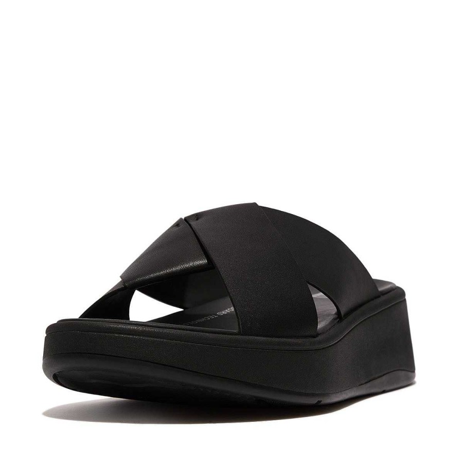 Vrouwen Fitflop Schuif Sandalen | F-Mode Flatform-Dwarsslippers Van Gevouwen Leer