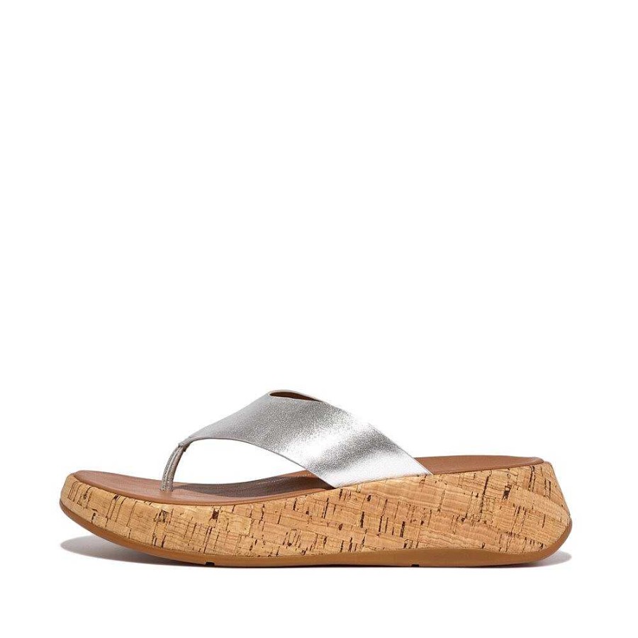 Vrouwen Fitflop Slippers | F-Mode Leren/Kurk Platte Neus