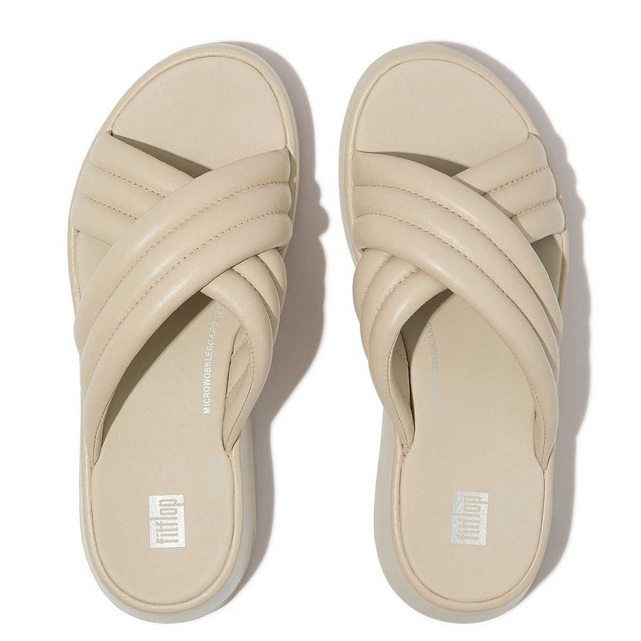 Vrouwen Fitflop Schuif Sandalen | F-Mode Gewatteerde Leren Flatform-Dwarsslippers