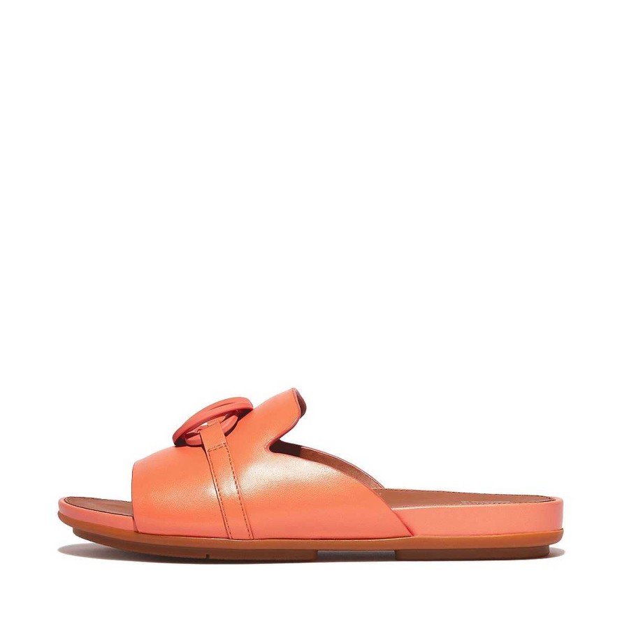 Vrouwen Fitflop Schuif Sandalen | Gracie Leren Slippers Met Rubberen Cirkel