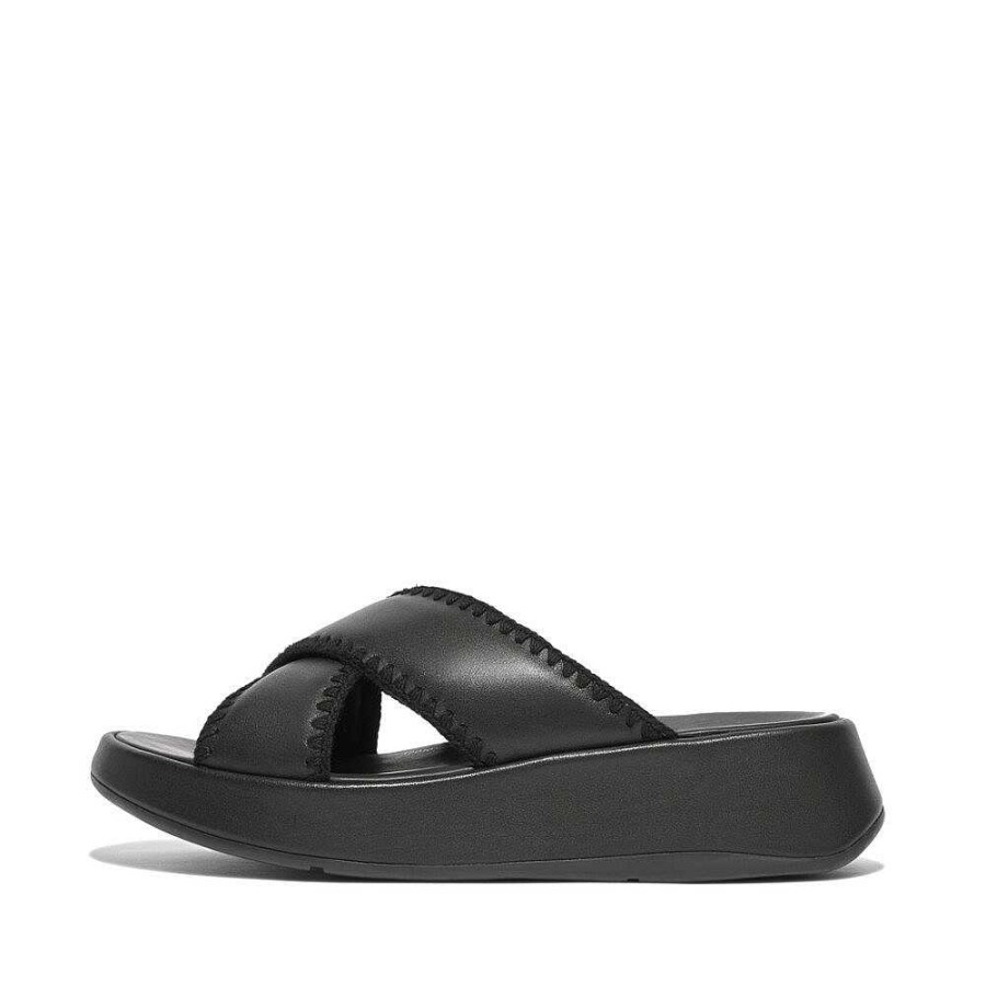 Vrouwen Fitflop Schuif Sandalen | F-Mode Gehaakte Leren Flatform Kruisslippers