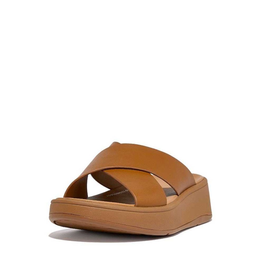 Vrouwen Fitflop Schuif Sandalen | F-Mode Lederen Platvorm Kruisslippers