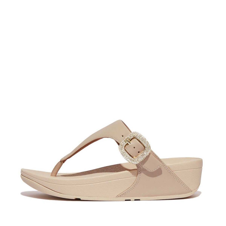 Vrouwen Fitflop Sandalen Met Teenstijl | Lulu Leren Teensandalen Met Kristallen Gesp