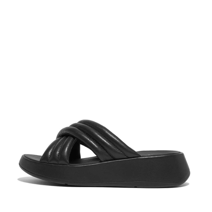 Vrouwen Fitflop Schuif Sandalen | F-Mode Gewatteerde Leren Flatform-Dwarsslippers