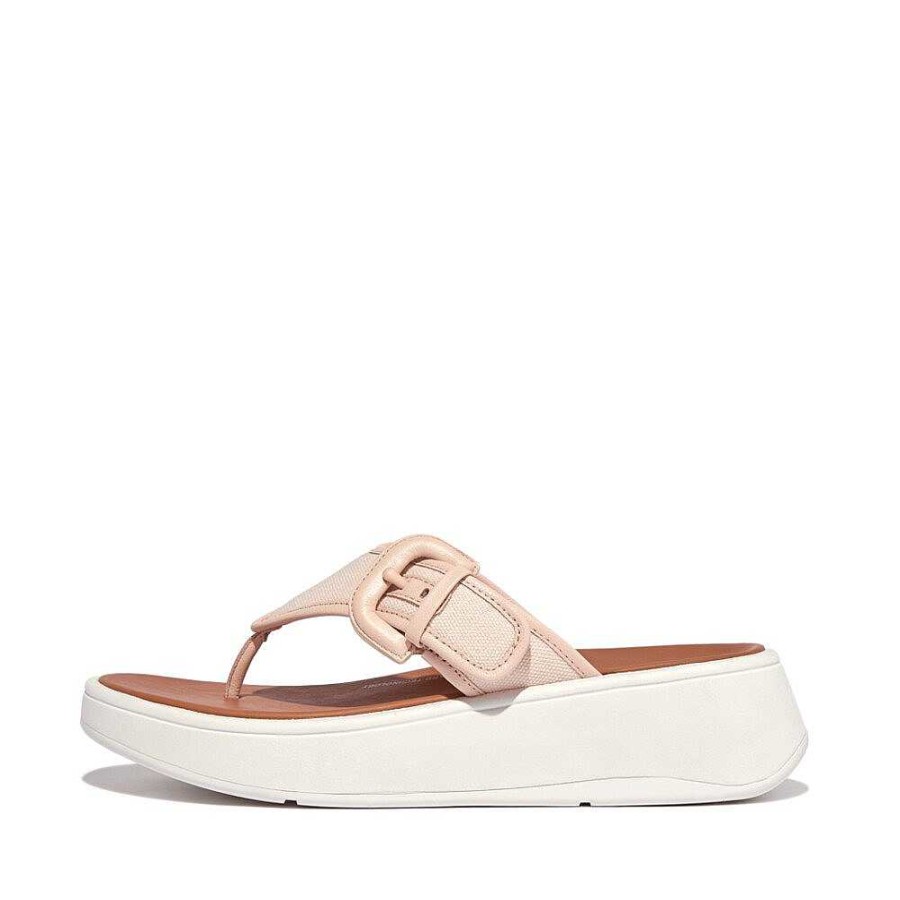 Vrouwen Fitflop Sandalen Met Teenstijl | F-Mode Canvas Flatform-Teensandalen Met Gesp