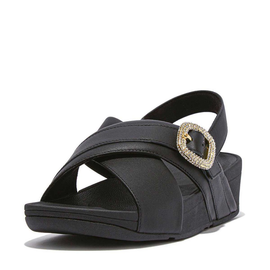 Vrouwen Fitflop Sandalen Met Band Aan De Achterkant | Lulu Leren Sandalen Met Kristallen Gesp Aan De Achterkant