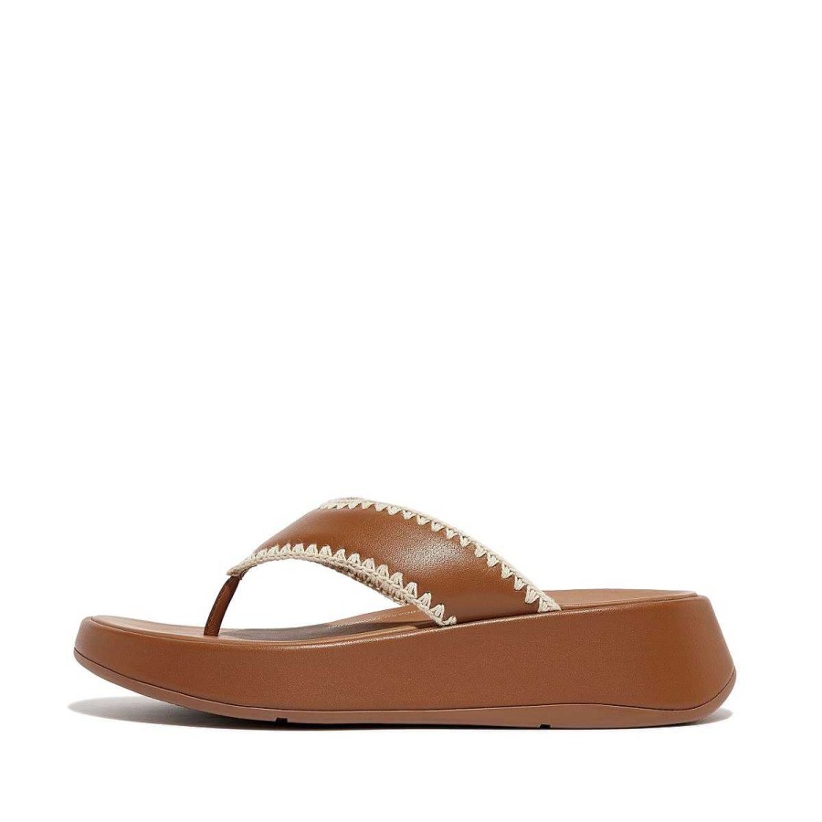 Vrouwen Fitflop Sandalen Met Teenstijl | F-Mode Leren Flatform-Teensandalen Met Gehaakte Steek